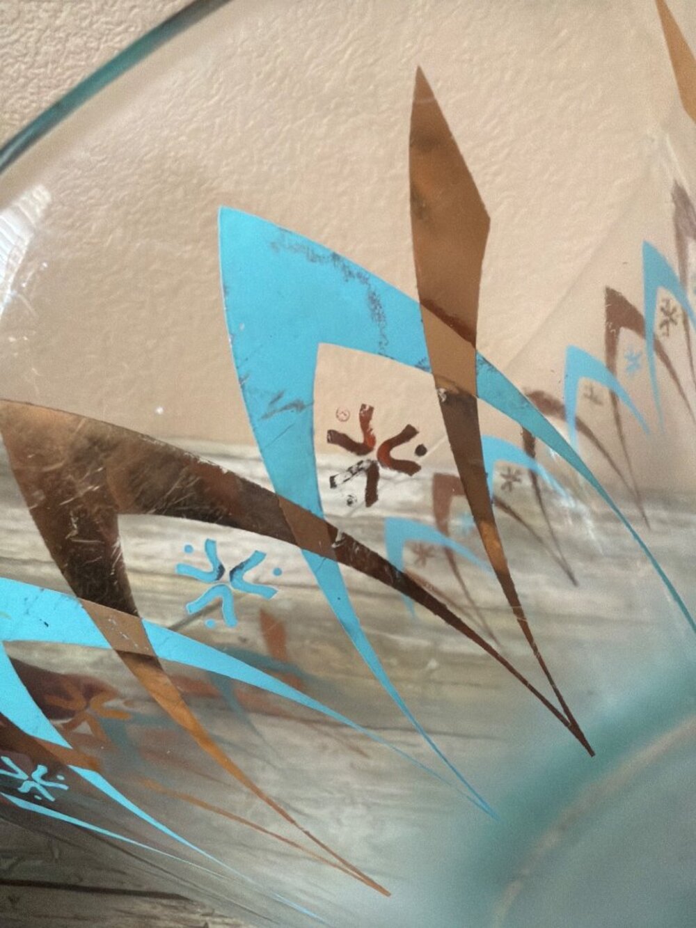 Vintage Anchor Hocking Blendo Atomic Happy Hour Chip Serving Bowl Turquoise Gold - Picture 13 of 13